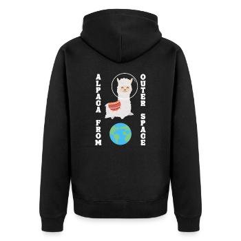 Alpaca From Outer Space Huacaya Pako Lama Alpaka - Unisex Premium Bio Zip Hoodie - Schwarz - Hinten - Nico (187cm)