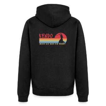 Kendo mehr als ein Hobby Kenjutsu Kata Shinai - Unisex Premium Bio Zip Hoodie - Schwarz - Hinten - Nico (187cm)