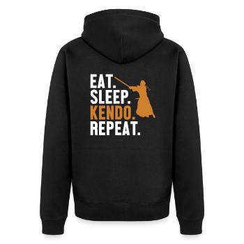 Eat Sleep Kendo Repeat Kata Kenjutsu Shinai - Unisex Premium Bio Zip Hoodie - Schwarz - Hinten - Nico (187cm)