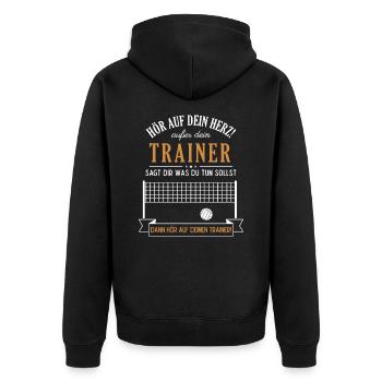 Hör auf dein Herz Trainer Volleyballspieler - Unisex Premium Bio Zip Hoodie - Schwarz - Hinten - Nico (187cm)