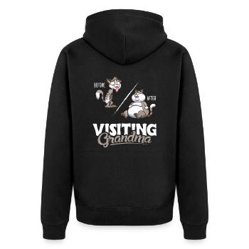 Before and After Visiting Grandma Kätzchen - Unisex Premium Bio Zip Hoodie - Schwarz - Hinten - Nico (187cm)