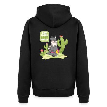 Eat Sleep Spit Repeat Llama Vicuna Guanaco - Unisex Premium Organic Zip Hoodie - black - Back - Nico (187cm)