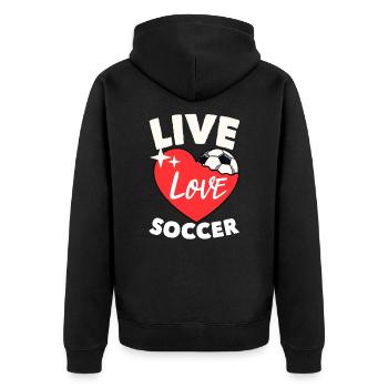 Live Love Soccer footballeur professionnel dieu - Veste à capuche bio Premium Unisexe - noir - Dos - Nico (187cm)