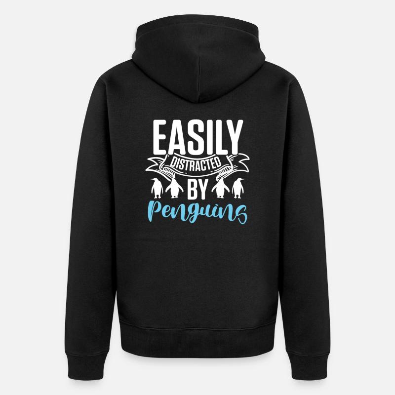 Easily distracted by Penguins Kaiserpinguin - Unisex Premium Bio Zip Hoodie - Schwarz