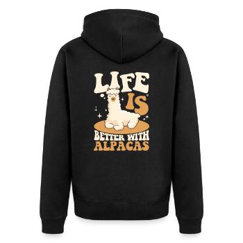 Life Is Better With Alpacas Lama Pako Huacaya - Unisex Premium Bio Zip Hoodie - Schwarz - Hinten - Nico (187cm)