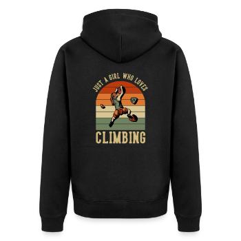 Just a Girl who Loves Climbing Bouldern Kraxler - Unisex Premium Bio Zip Hoodie - Schwarz - Hinten - Nico (187cm)