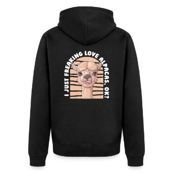 I Just Freaking Love Alpacas Huacaya Lama Pako - Unisex Premium Bio Zip Hoodie - Schwarz - Hinten - Nico (187cm)
