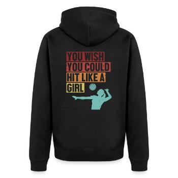 Hit like a Girl Player Coach Team Trainer - Unisex Premium Organic Zip Hoodie - black - Back - Nico (187cm)