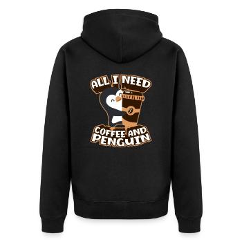 Coffee and Penguin Seevogel Königspinguin Pinguin - Unisex Premium Bio Zip Hoodie - Schwarz - Hinten - Nico (187cm)