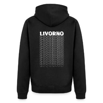 Livourne Italie City Font Skyline Accueil - Veste à capuche bio Premium Unisexe - noir - Dos - Nico (187cm)