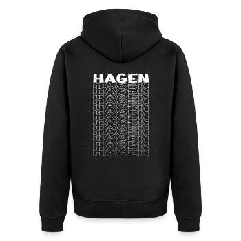 Hagen Allemagne City Font Skyline Accueil - Veste à capuche bio Premium Unisexe - noir - Dos - Nico (187cm)