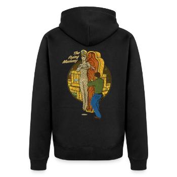 DIE FLIEGENDE MUMIE - Unisex Premium Bio Zip Hoodie - Schwarz - Hinten - Nico (187cm)