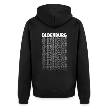 Oldenburg Deutschland Stadt Schrift Skyline Heimat - Unisex Premium Bio Zip Hoodie - Schwarz - Hinten - Nico (187cm)