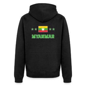 Myanmar - Unisex Premium Organic Zip Hoodie - black - Back - Nico (187cm)