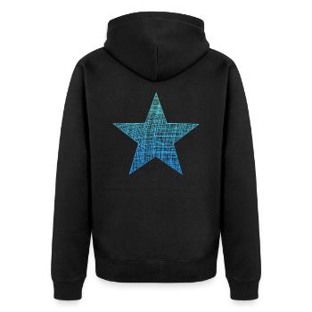 blauer stern, blue star - Unisex Premium Bio Zip Hoodie - Schwarz - Hinten - Nico (187cm)