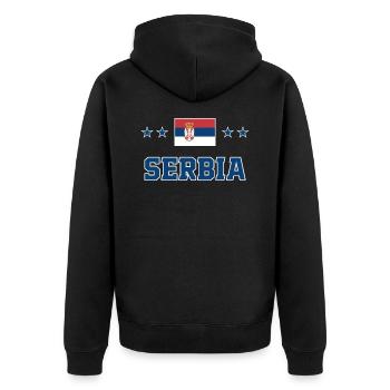 Serbia - Unisex Premium Organic Zip Hoodie - black - Back - Nico (187cm)