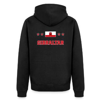 Gibraltar - Unisex Premium Bio Zip Hoodie - Schwarz - Hinten - Nico (187cm)