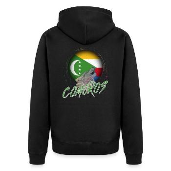 Comoros - Unisex Premium Organic Zip Hoodie - black - Back - Nico (187cm)