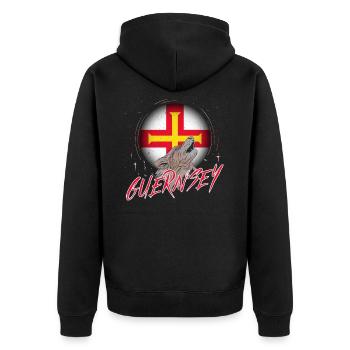 Guernsey - Unisex Premium Organic Zip Hoodie - black - Back - Nico (187cm)