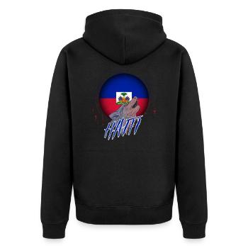 Haiti - Unisex Premium Bio Zip Hoodie - Schwarz - Hinten - Nico (187cm)