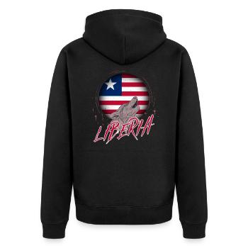 Liberia - Unisex Premium Organic Zip Hoodie - black - Back - Nico (187cm)