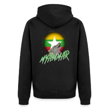 Myanmar - Unisex Premium Organic Zip Hoodie - black - Back - Nico (187cm)