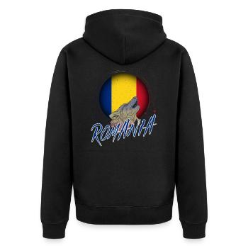 Rumänien - Unisex Premium Bio Zip Hoodie - Schwarz - Hinten - Nico (187cm)