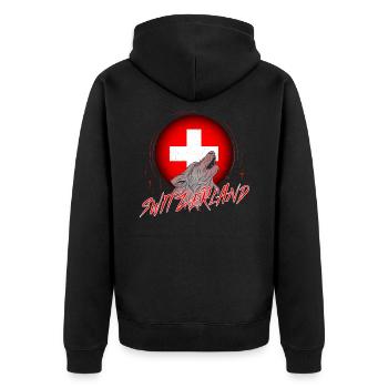 Switzerland - Unisex Premium Organic Zip Hoodie - black - Back - Nico (187cm)