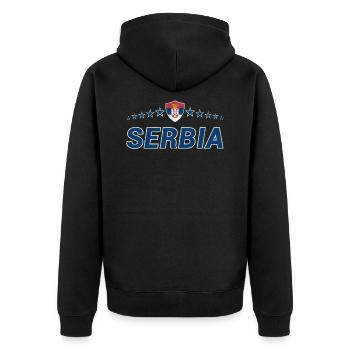 Serbia - Unisex Premium Organic Zip Hoodie - black - Back - Nico (187cm)