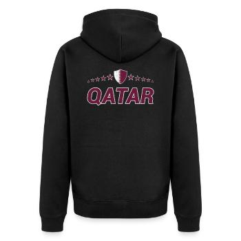 Katar - Unisex Premium Bio Zip Hoodie - Schwarz - Hinten - Nico (187cm)