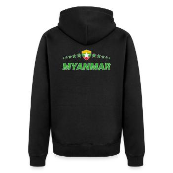 Myanmar - Unisex Premium Organic Zip Hoodie - black - Back - Nico (187cm)