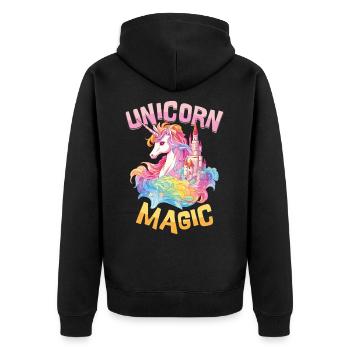 Einhorn Magie Regenbogen Schloss Bunt Fantasie - Unisex Premium Bio Zip Hoodie - Schwarz - Hinten - Nico (187cm)