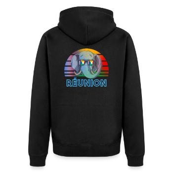 Réunion - Unisex Premium Bio Zip Hoodie - Schwarz - Hinten - Nico (187cm)