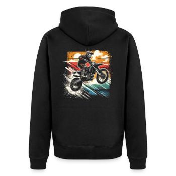 Retro Motocross Gift - Vintage Dirt Bike - Unisex Premium Organic Zip Hoodie - black - Back - Nico (187cm)