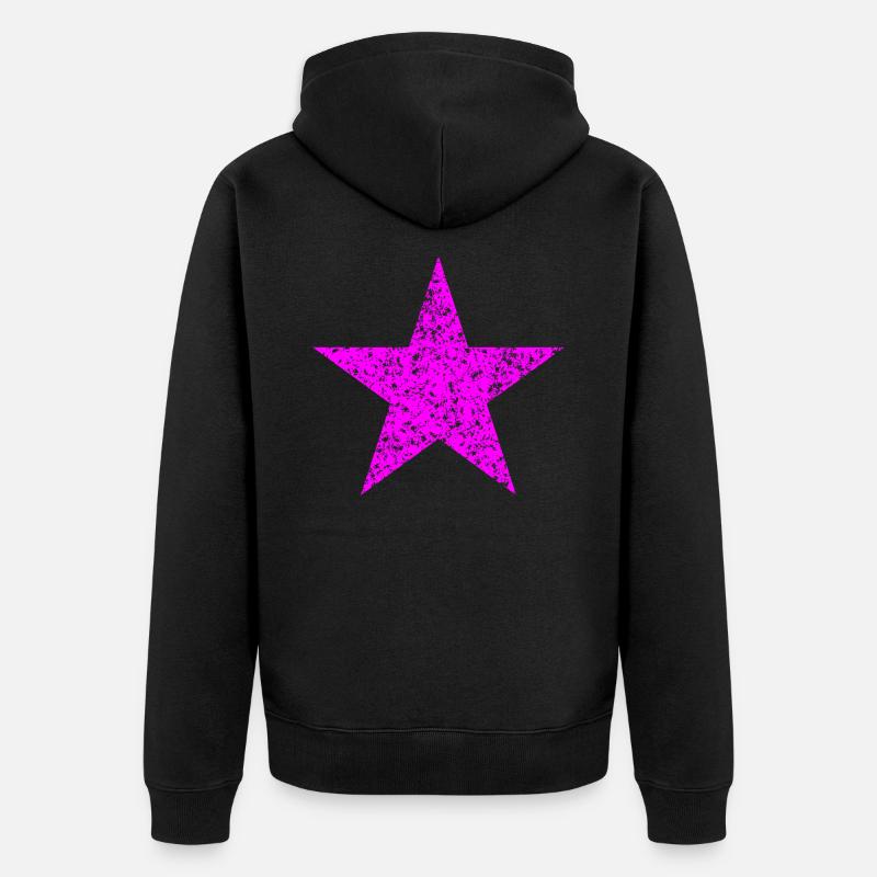 pinker Stern, pink star - Unisex Premium Bio Zip Hoodie - Schwarz