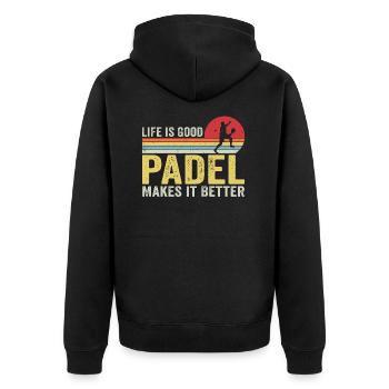 Das Leben ist gut Padel macht es besser - Unisex Premium Bio Zip Hoodie - Schwarz - Hinten - Nico (187cm)