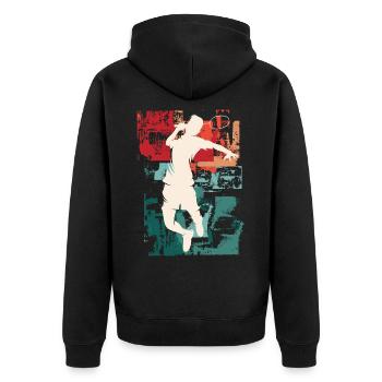 Badminton Federball Sport Spieler Vintage Retro - Unisex Premium Bio Zip Hoodie - Schwarz - Hinten - Nico (187cm)