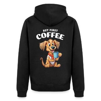 Chien de café Mais premier café Dire humour drôle - Veste à capuche bio Premium Unisexe - noir - Dos - Nico (187cm)