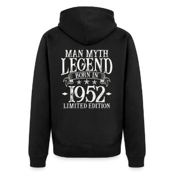 Jahrgang 1952 Mann Mythos Legende 70. Geburtstag - Unisex Premium Bio Zip Hoodie - Schwarz - Hinten - Nico (187cm)