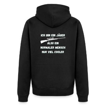 Jäger Mensch Jagen - Unisex Premium Bio Zip Hoodie - Schwarz - Hinten - Nico (187cm)