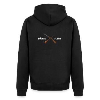 Jagen Büchse Flinte - Unisex Premium Bio Zip Hoodie - Schwarz - Hinten - Nico (187cm)