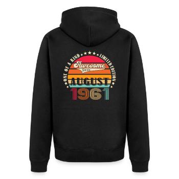 Awesome since August 1961 61st Birthday Gift - Unisex Premium Organic Zip Hoodie - black - Back - Nico (187cm)