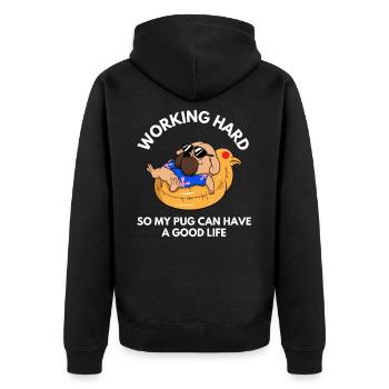 Hart arbeiten, damit mein Mops ein gutes Leben haben kann - Unisex Premium Bio Zip Hoodie - Schwarz - Hinten - Nico (187cm)