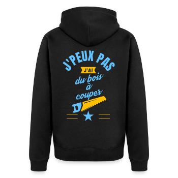 J peux pas j ai du bois à couper bleu jaune - Veste à capuche bio Premium Unisexe - noir - Dos - Nico (187cm)