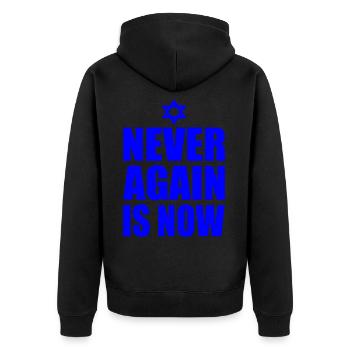 Never again is now - Unisex Premium Organic Zip Hoodie - black - Back - Nico (187cm)