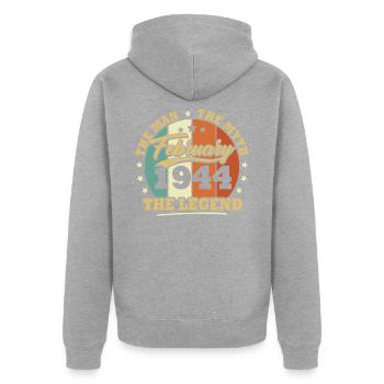 Februar 1944, 79 Jahre alt Geburtstagsmann Frau - Unisex Premium Bio Zip Hoodie - Grau meliert - Hinten - Nico (187cm)