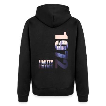 1972. Limited Edition T-Shirt Birthday Idea - Unisex Premium Organic Zip Hoodie - black - Back - Nico (187cm)