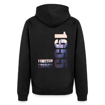 1955. Idée d’anniversaire de t-shirt en édition limitée - Veste à capuche bio Premium Unisexe - noir - Dos - Nico (187cm)