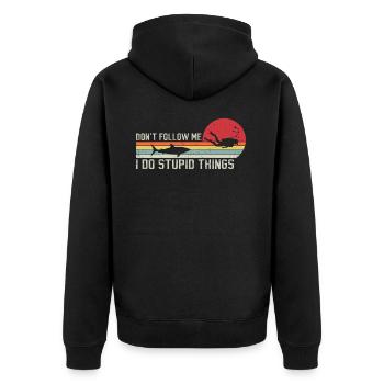 Folge mir nicht, ich mache dumme Dinge, Tauchen - Unisex Premium Bio Zip Hoodie - Schwarz - Hinten - Nico (187cm)
