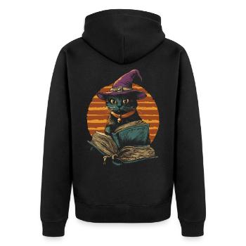 Black Cat as Halloween Witch with Books - Unisex Premium Organic Zip Hoodie - black - Back - Nico (187cm)